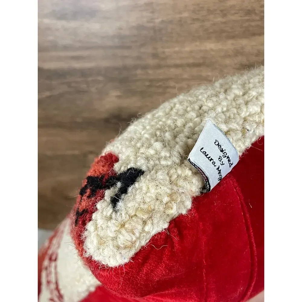 Vintage Chandler 4 Corners Lobster Hooked Pillow Red Wool Blend Coastal Decor